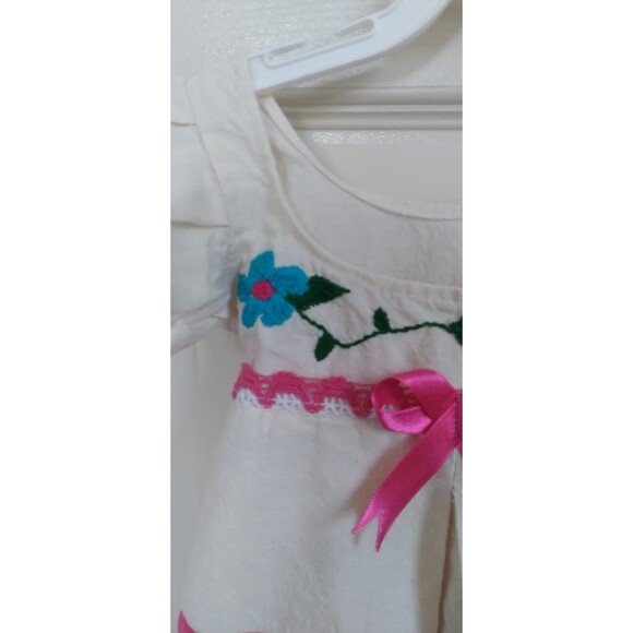 Handmade Baby Girls Boho Dress Embroidered Bow Ivory Size 3-9 Months - Picture 5 of 10